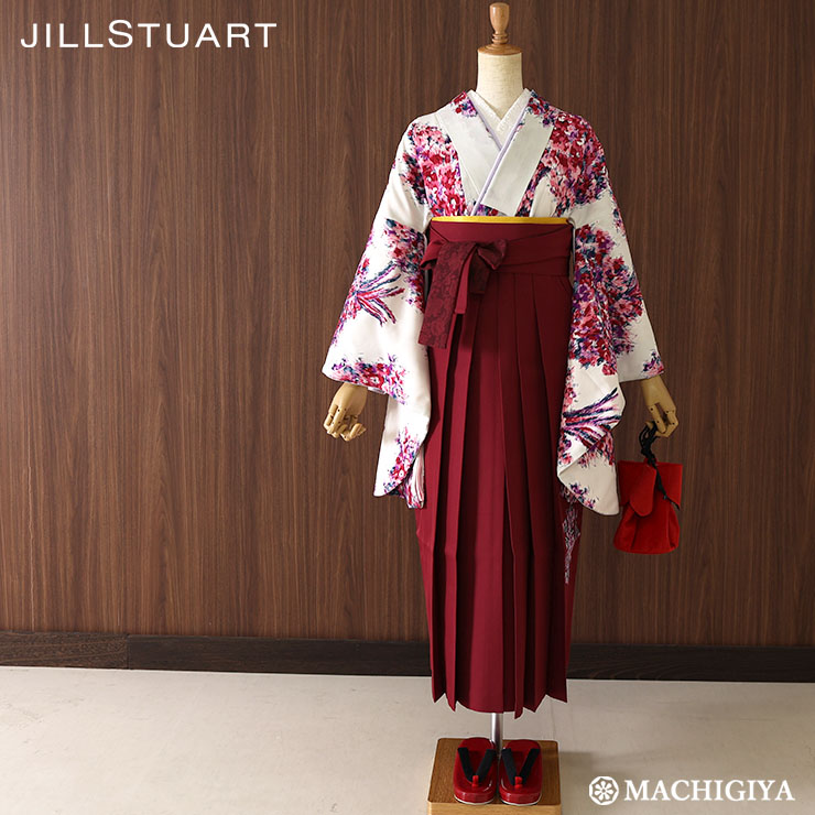 【 レンタル 】大学 卒業式 袴セット ブーケ クリーム 赤 ピンク エンジ 花 M サイズ JILLSTUART ジルスチュアート モダン 袴 フルセット 二尺袖 着物 振袖 和服 大学生 卒業 大卒袴 卒業式袴 卒業袴 入学式 往復送料無料 貸衣裳 袴レンタル 【K-254】【H-90】(ma602)
