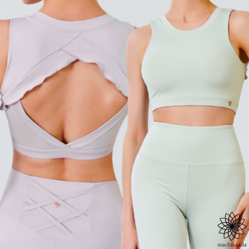 ヨガウェア ヨガ ホットヨガ カップ付き ス ブラ 揺れない ストレッチ パッド入り 吸汗速乾 バックデザイン