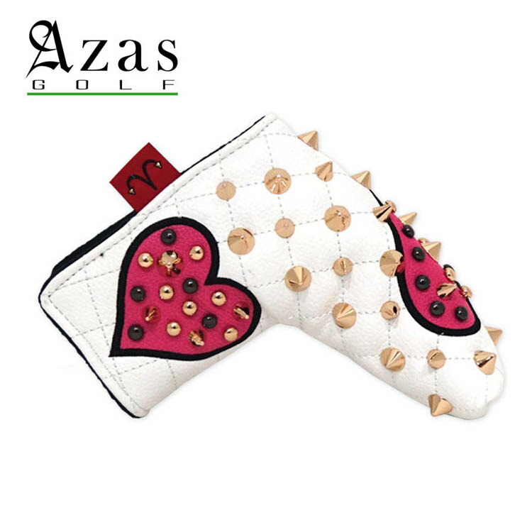 アザスゴルフ 7971CR Selmoヘッドカバー Corazon (GD×白) BP PT パターカバー 合皮 レザー スタッズ ハート 日本製 Azas Golf SELMO Head Cover 20wn