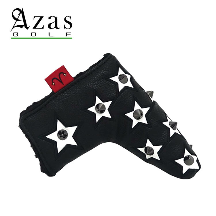 アザスゴルフ 79BK26 Selmoヘッドカバー Stella 黒&times;黒(白) PT パターカバー 合皮 レザー スタッズ 日本製 Azas Golf SELMO Head Cover 19sm｜町のゴルフ屋さん