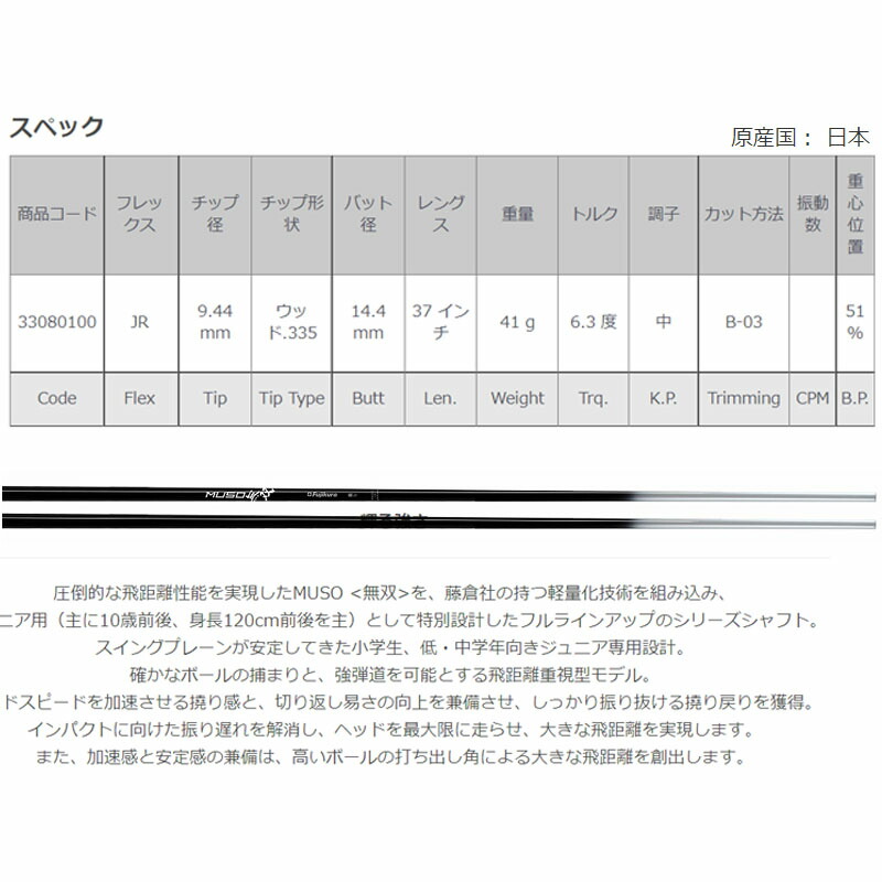 61％以上節約 ジオテック フジクラ 無双 ジュニア カーボンシャフト アイアン Geotech shaft FUJIKURA MUSO JR  IRON Graphite 33080100 siddurs-center.co.il