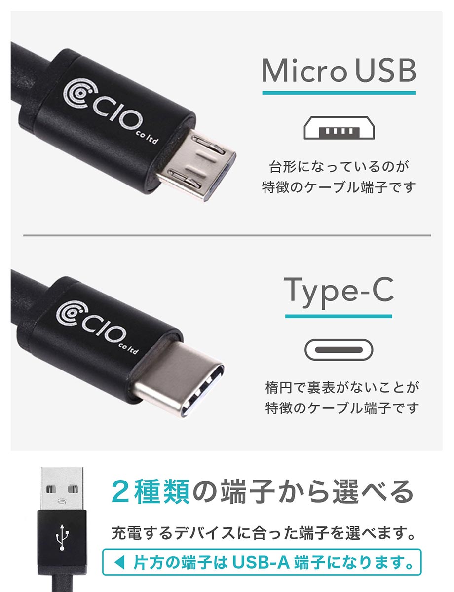 【お買い物マラソン P20倍】急速充電 ケーブル android USB Type-C Micro USB QualComm  QuickCharge3.0 クイックチャージ 3A 9V 50cm 1m 2m データ転送｜CIO 楽天市場店