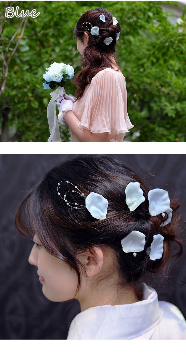 楽天市場 スペシャルプライス メール便 送料無料 花びら ヘアクリップ ６点セット 髪飾り 造花 花 日本製 フラワー ペタル クリップ ヘッドドレス ヘアアクセサリー コサージュ ローズ パール ウェディング 結婚式 二次会 ブライダル ウエディング 前撮り Machree