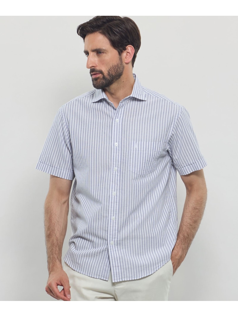 【SALE／71%OFF】パナマサッカーストライプ 半袖ワイドカラーシャツ MACKINTOSH LONDON マッキントッシュ ロンドン トップス シャツ・ブラウス グレー ブルー【RBA_E】【送料無料】[ Fashion]