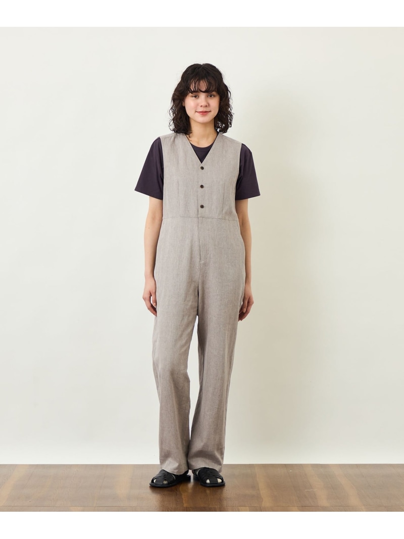 【SALE／30%OFF】GREY LABEL リネンコットンヘリンボン ジャンプスーツ MACKINTOSH PHILOSOPHY マッキントッシュ フィロソフィー ワンピース・ドレス その他のワンピース・ドレス ベージュ カーキグリーン【RBA_E】【送料無料】[ Fashion]｜MACKINTOSH PHILOSOPHY