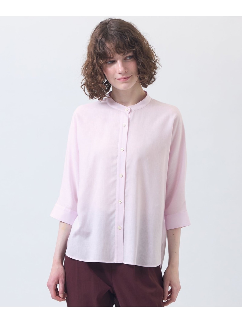 リネンミックスバンドカラーブラウス MACKINTOSH PHILOSOPHY マッキントッシュ 哲学 トップス プルオーバー・トップ さくら色 赤銅色 青碧【貨物輸送無料】[ Fashion]