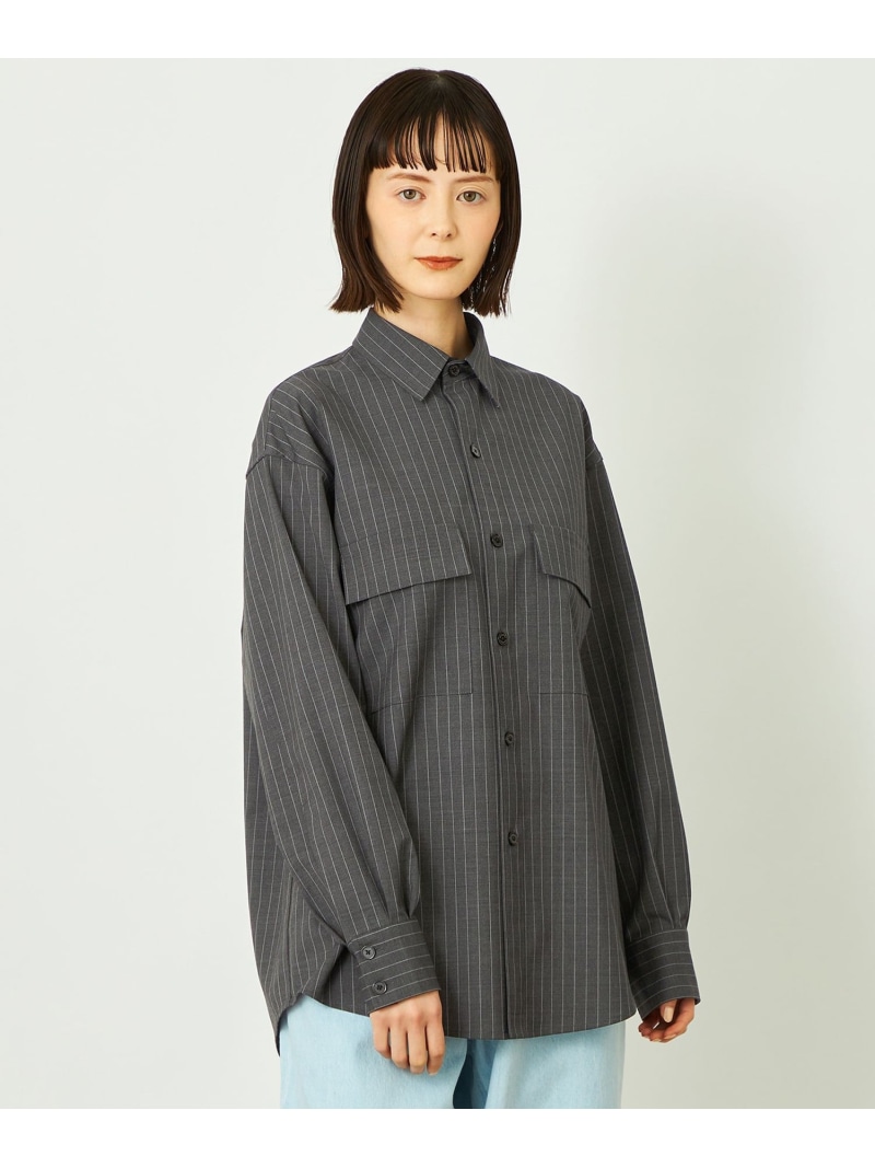 【SALE／30%OFF】GREY LABAL ウールストライプオフィサーシャツ MACKINTOSH PHILOSOPHY マッキントッシュ フィロソフィー トップス シャツ・ブラウス ネイビー グレー【RBA_E】【送料無料】[ Fashion]｜MACKINTOSH PHILOSOPHY