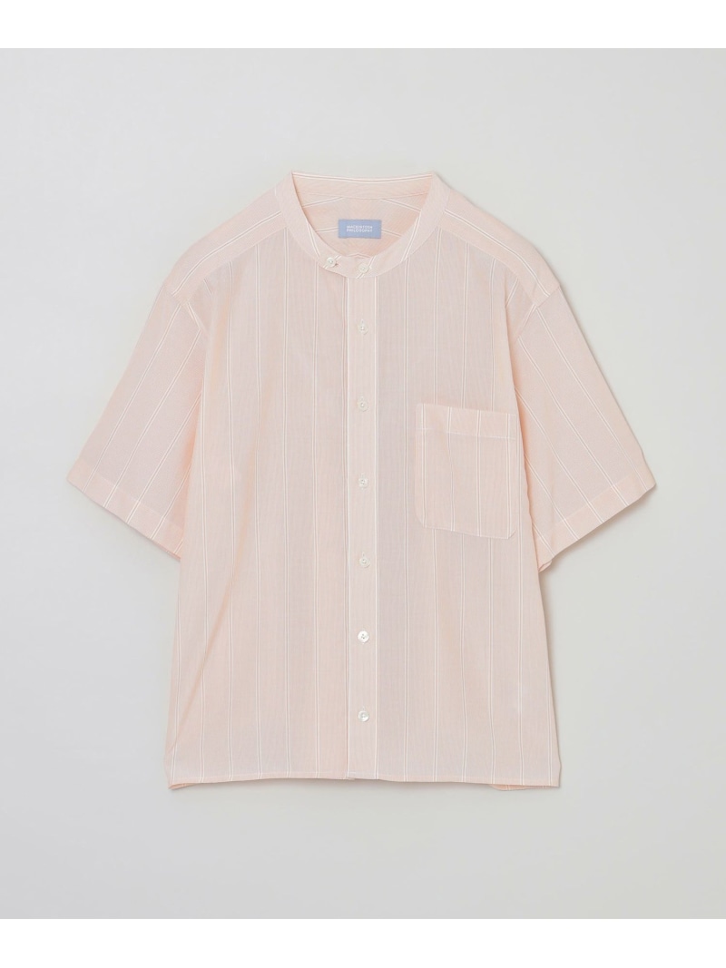 【SALE／30%OFF】GREY LABEL ストライプバンドカラー半袖シャツ MACKINTOSH PHILOSOPHY マッキントッシュ フィロソフィー トップス シャツ・ブラウス グレー レッド【RBA_E】【送料無料】[ Fashion]