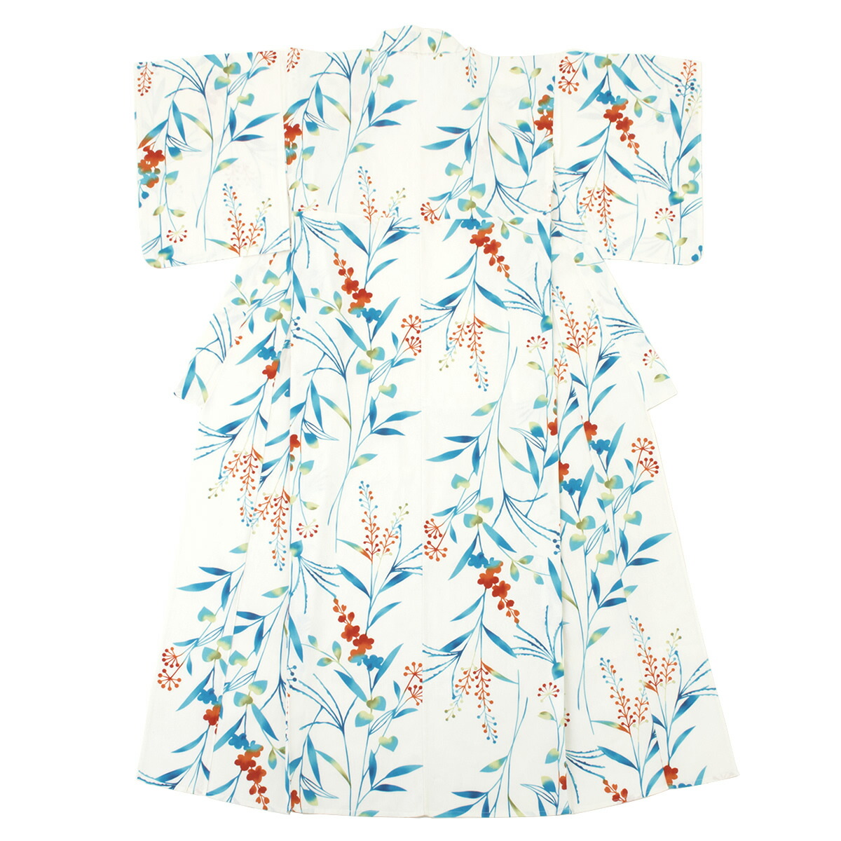 【50%off】レディース浴衣 Macle by bonheur saisons マクレ 白系 オフホワイト 青 橙色 草花 植物 綿 変わり織り ボヌールセゾン 夏祭り 花火大会 女性用 仕立て上がり 30代 40代 ママ 大人浴衣 フリーサイズ 送料無料【限定クーポン】｜Macle