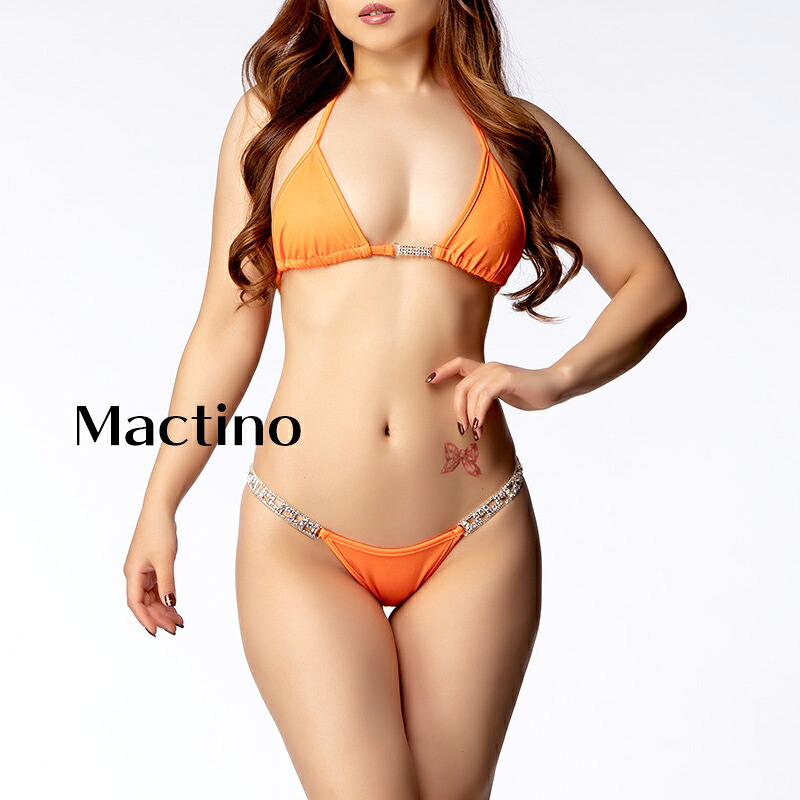 ビキニ 水着 セクシー レディース インポート ジュエリーストーン付きヒップシャーリングハーフバックビキニ オレンジ