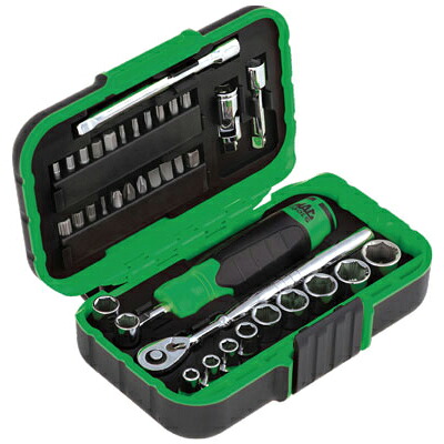 MAC TOOLS（マックツールズ） 38Pc. 1/4"ドライブ インチ マイクロ ツールセット (グリーン) SM38PTG｜六輪生活店