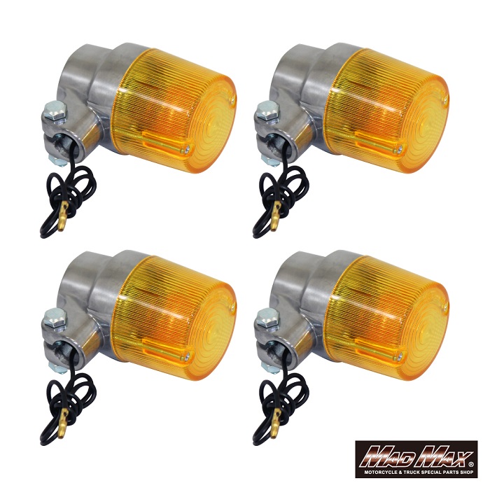 週末セール!! 【送料無料!!】 汎用 丸型ヨーロピアンウインカー 4個セット イエロー ゼファー ZRX CB400SF XJR エイプ CB250T CB400T ホーク2 CB1300 CB750F XJR1200 XJR1300 SR400 バリオス Z400FX Z1 Z2 Z1000 KZ GSX400 補修 修理 ウィンカー