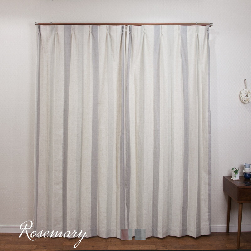 Ch715 おしゃれ 壁紙 リネン混 カーテン 日よけ 幅251 300cm 丈1 260cm かわいい つっぱり棒 1枚 1cm単位でサイズオーダーカーテンレール キナリ ストライプ かわいい サシェシリーズ ローズマリー ナチュラル ホワイト おしゃれ 生成り 約10日後出荷