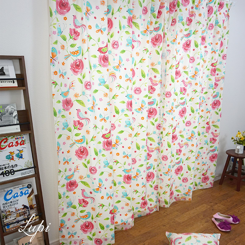 インポートカーテン コットン /●ルピ/【YH935】幅100×丈135ｃｍ[2枚組]/幅150×178/200cm[1枚][かわいい 子供部屋 女の子 花柄 洗える オリジナルデザイン スペイン］ 日本製 OKC4