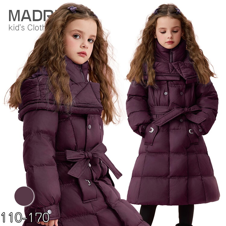 女の子 ロングコート ダウンジャケット 冬服 上着 防寒コート アウター キッズ ダウンコート 幼稚園 小学生 中学生 パープル フード付き 厚手 暖かい 中綿入り 北海道 通園 通学 可愛い あったか 姉妹 高品質 防寒 保温 110 120 130 140 150 160 170 ダウンジャケット｜MADRI