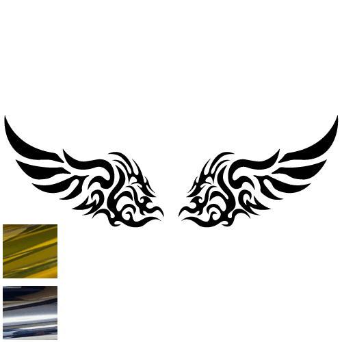 楽天市場 金銀メッキカラー トライバル カッティングステッカー ウイング 翼 羽根 羽 タトゥー風 車やバイクに シール クールデザイン かっこいい マエワークスオリジナル Tw 07m ステッカー 看板のマエワークス