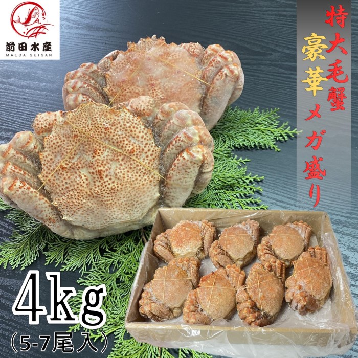 【メガ盛り!特大!】 毛蟹 4kg(約5-7尾入れ) ボイル済み 冷凍 業務用箱そのまま発送します 毛ガニ けがに 毛がに 蟹 かに 道産品 お歳暮 お祝い 父の日 母の日 備蓄 お取り寄せ|前田水産
