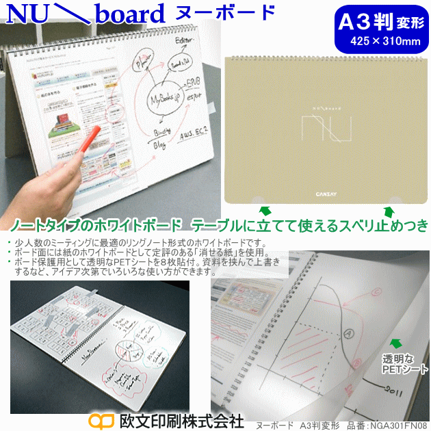 楽天市場 リングノートタイプのホワイトボード ヌーボード A3判 欧文印刷 文具マーケット 楽天市場店