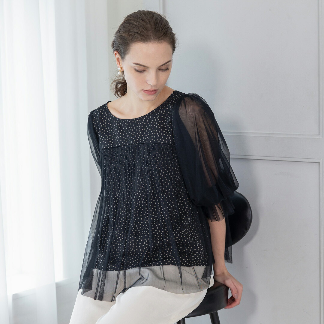PLATINE/【手洗い可】PLATINE Layered tulle dots プリーツブラウス[全2色]ginzamaggy 銀座 マギー 銀座maggy MAGGY ギンザマギー ぎんざまぎー 送料無料 トレンド レディース ファッション 20代 30代 40代 プレゼント ギフト ラッピング無料