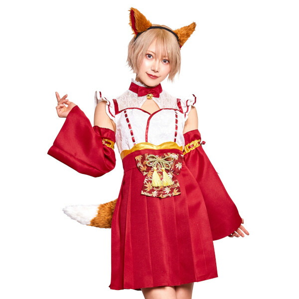 ハイカラニズム キツネミコ 【巫女 狐 犬 イヌ 動物 アニマル コスプレ 衣装 ハロウィン 仮装 ワンピース カチューシャ 変装 赤 女性 レディース 大人用】マジックナイト CS906315