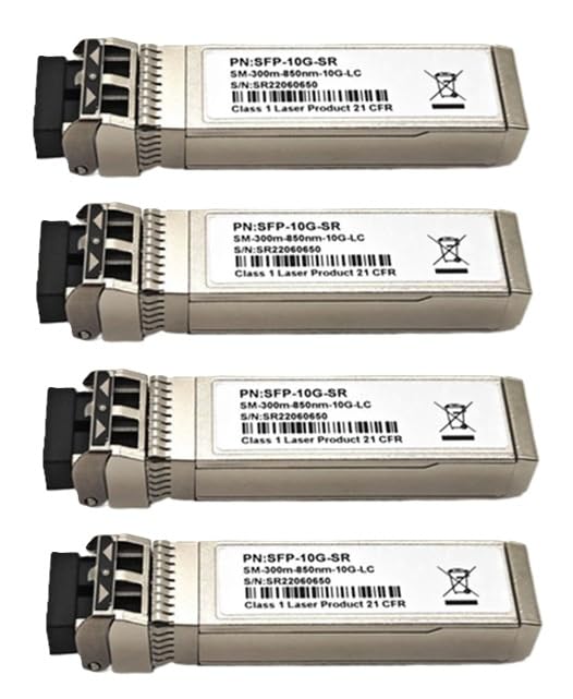 SM-300m-850航空マイル10G-LC 10GBase-SR SFP+モデュール, 10G 850航空マイル MMF, 最大限度300m, 光トランシーバ, Cisco SFP-10G-SR、Meraki MA-SFP-10GB-SR、Netgear、Ubiquiti UF-MM-10G、Mikrotik、D-Link、Supermicro、TP-Linkなど取り替えっこ (4個)