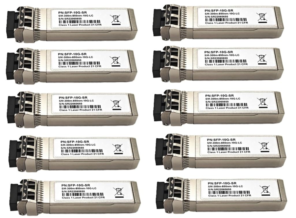 SM-300m-850航空マイル10G-LC 10GBase-SR SFP+モデュール, 10G 850航空マイル MMF, 最大限度300m, 光トランシーバ, Cisco SFP-10G-SR、Meraki MA-SFP-10GB-SR、Netgear、Ubiquiti UF-MM-10G、Mikrotik、D-Link、Supermicro、TP-Linkなど取り替えっこ (10個)
