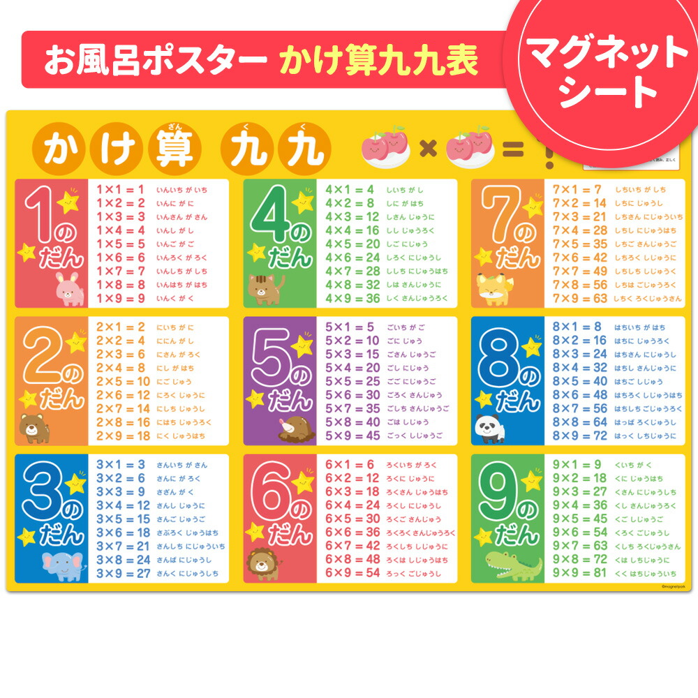 【楽天市場】【お買い物マラソン期間ポイントUP】九九表 かけ算表 お風呂ポスター マグネット マグネットポスター 勉強 九九 かけ算 掛け算 ...