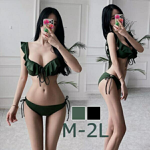 水着ビキニバックシャン小柄パッド付レディースカーキブラック温泉かわいいセクシー韓国風大人女性用グローリーパーク