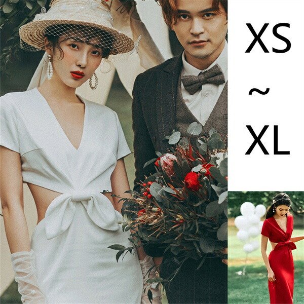 ウエディングドレス ワンピース 白 結婚式 シンプル カジュアル 肌見せ Vネック 袖あり 二次会 披露宴 前撮り 後撮り スレンダー ロング ビーチフォト ドレス 花嫁ドレス 花嫁 ホワイト春 夏 秋 フォトウェディング 撮影 大きいサイズ 20代 30代｜MONONOKE SHOP
