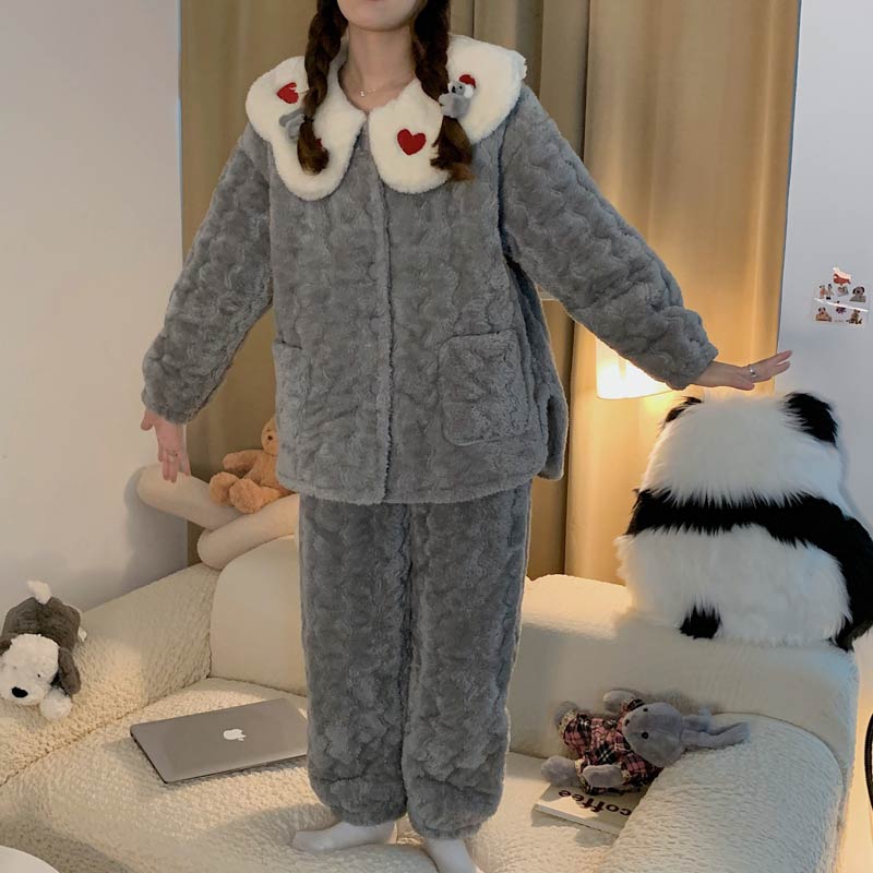 パジャマ お部屋お召しもの レディース 衣裳 長袖 冬 もこもこ 生あたたかい 前食い違い 惜しみ無い大いさ 着ぐるみ 冬 愛くるしい 中綿入り口・入口 寝巻き お上さん用 ふわふわ 裏起毛 好いたらしい 韓国 上下仕かける モコモコ レディース-インナー・下着・ナイトウェア