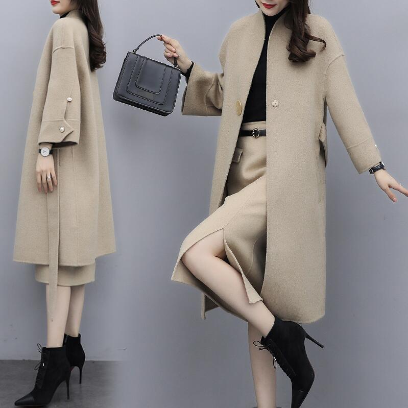 窈窕たる 2点仕掛ける★20代30代40代 通い OL 女子らしい★新品 ロング丈厚地の外套+ロング丈スコート 着痩せ フォーマル 華燭の典 二次会 事務服 レディース 細長い切口スコート S/M/L/XL/2XL/3XL 秋春冬/背広風/心地好い 卒式/翰林院