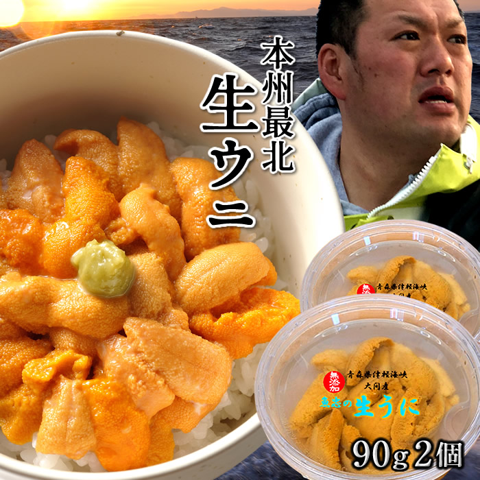 うに 塩水パック 漁師の生うに 90g×2個［新物］塩水漬け 極み 生ウニ 青森県産 津軽海峡 今が旬 新鮮 キタムラサキウニ［父の日 お中元ギフト］