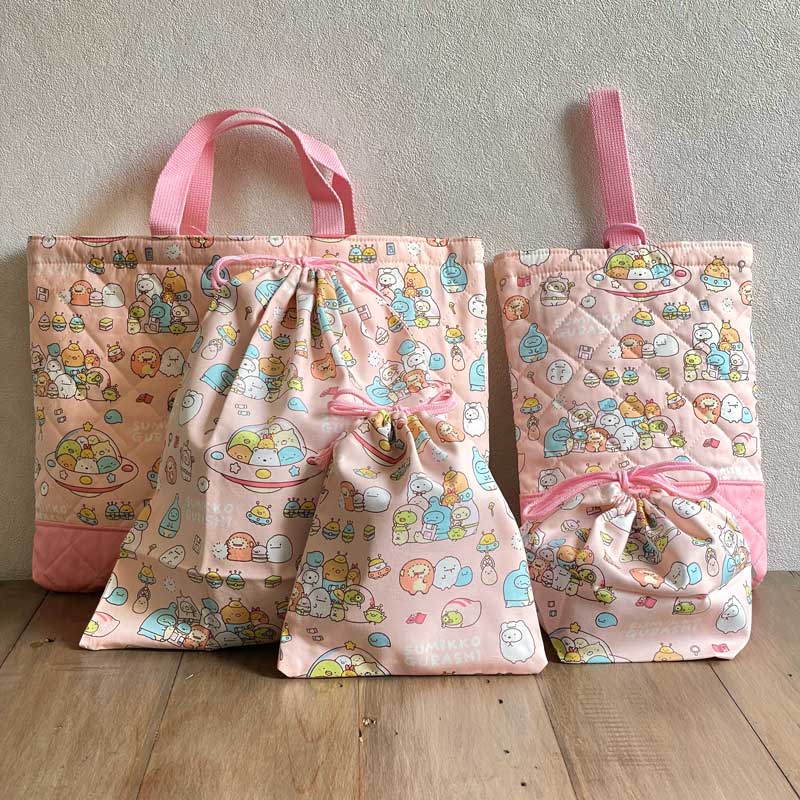 すみっコぐらし おともだち柄 入園 入学 通園 通学 5点セット レッスンバッグ シューズケース 体操服入れ コップ入れ お弁当袋 巾着袋( キャラクター)SET-G-3803-1A