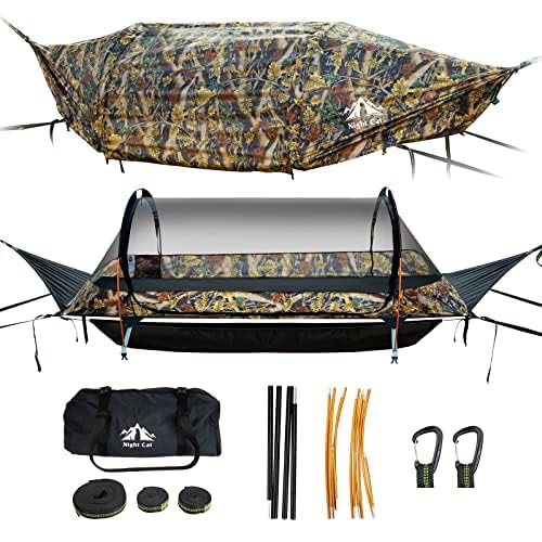 Night Cat Flat Lay Hammock Tent with Mosquito Net Waterproof Rainfly Storage Room for 1 Person Backpacking Hiking Camping Lightweight 440LBS 87x28x19in画像