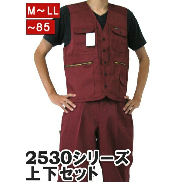作業服 作業着 寅壱 上下セット ベスト x ニッカズボン 2530s611406 エンジ 3 ニッカポッカ 作業ズボン 鳶服