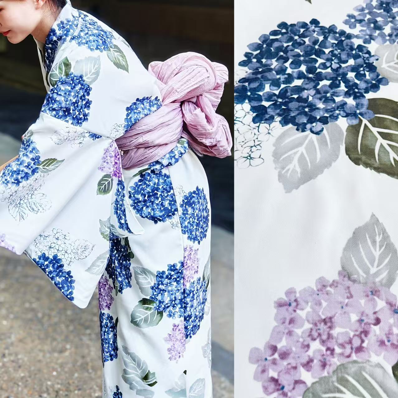 浴衣 レディース 薄紫 紫陽花 雨縞 浴衣 セット 帯 大きいサイズ レトロ モダン 粋 大人 夏祭り ゆかた 浴衣セット シック 昭和 ロマン 古典柄 撫子 女性用浴衣 花柄 和風 浴衣 女性用 可愛い 夏 トレンド クリーム系 白系 ホワイト 手鞠 ブルー 青 あじさい 花 フラワー