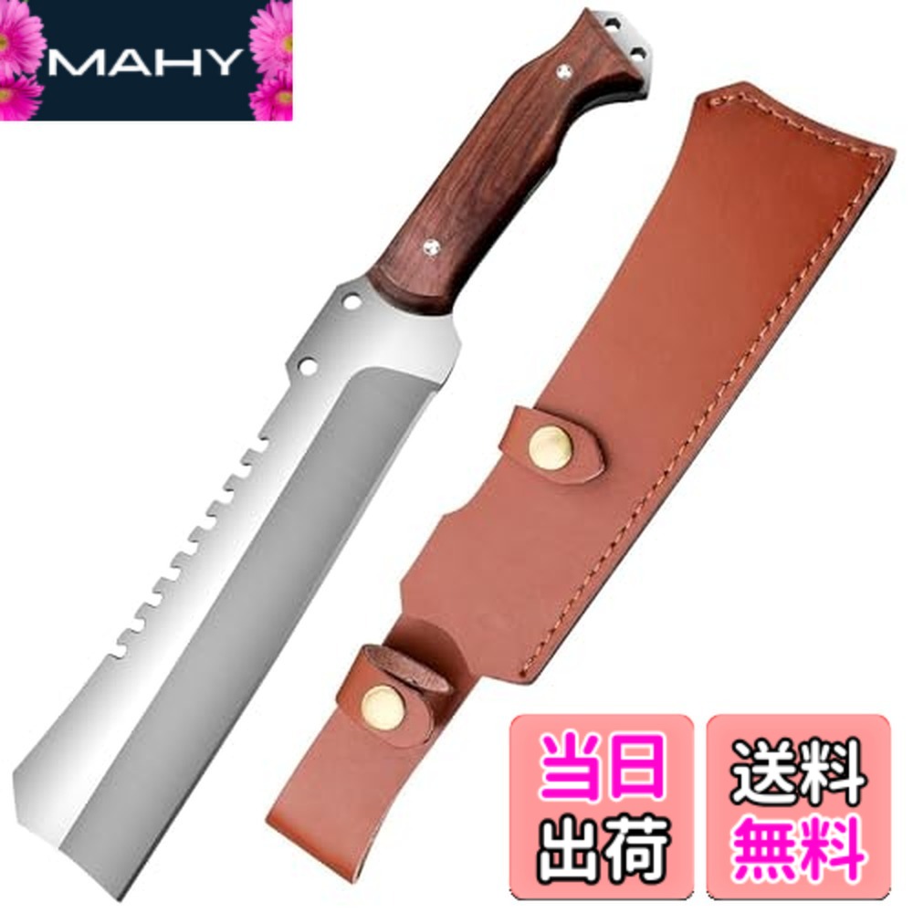 【送料無料】Irai Utaki アウトドアナイフ 薪割り手鉈 DC53鋼 フルタング構造 厚刃5ｍｍ キャンプ マチェット ブッシュクラフト バトニング 山仕事 竹割り 革鞘付