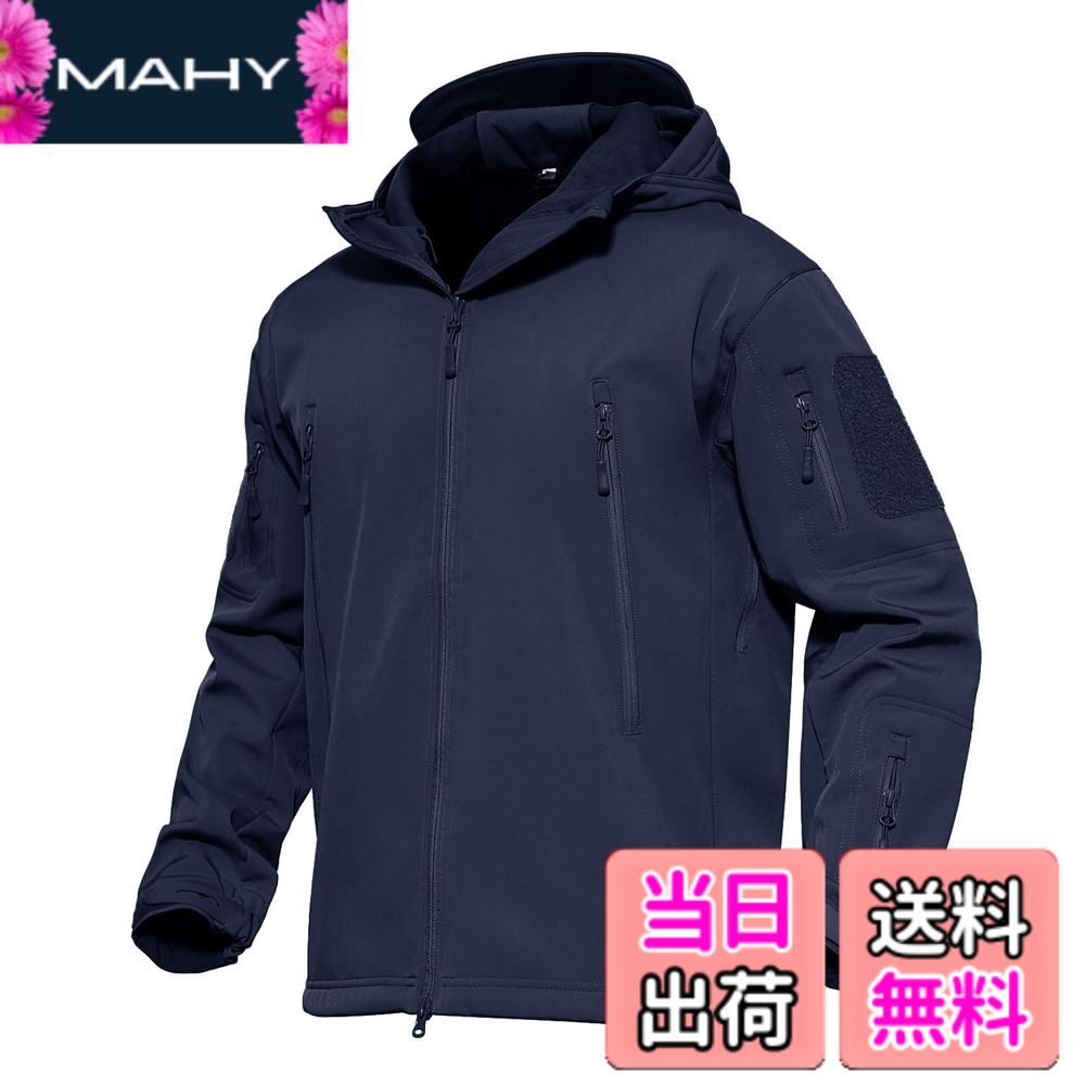 【貨物輸送無料】[MAGCOMSEN] タクティカルジャケット サバゲー メンズ アウトドア 山登りアウター 雨合羽防風 防寒着 裏フリース ソフトシェルジャケット ミリタリー ボンネット付き添い人 多衣嚢 イヤホンホール付き添い人 烏兎冬 色：米国海軍、大きさ：3XL