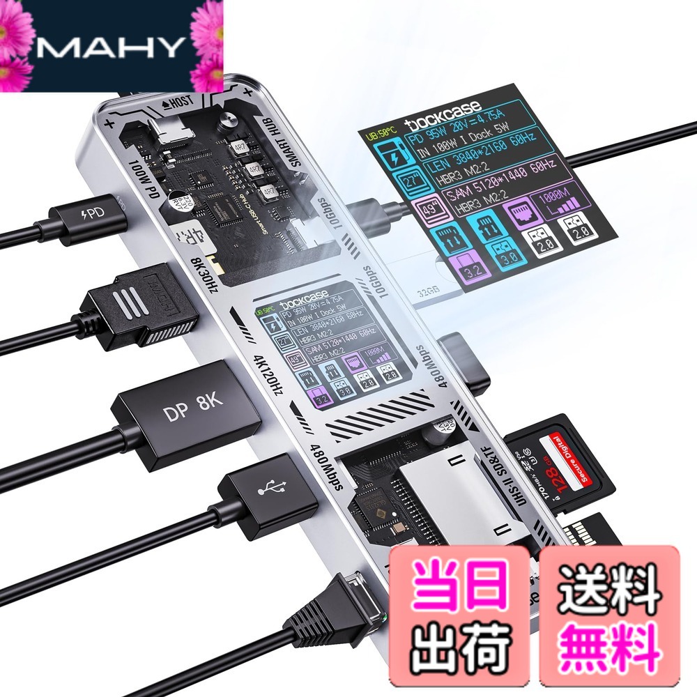 【送料無料】DOCKCASE 10-in-1 usb c ハブ スケルトン設計、4K@60Hz HDMI＆DP、Gigabit Ethernet、USB-CとUSB-A 10Gbpsデータポート搭載、100w PD急速充電、UHS-II TF/SDスロット MacBook Air/Pro, XPSなど対応 (Silver) 14,599円