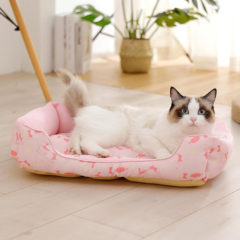 犬 ベッド やんわり 花柄 夏用 ペットベッド 猫 ベッド 涼しい 冷感 ペット クッション 清潔簡単 滑りにくい裏生地 室内用 お手入れ簡単 暑さ対策 ぐっすり眠れる ペットソファー 寝床 可愛い