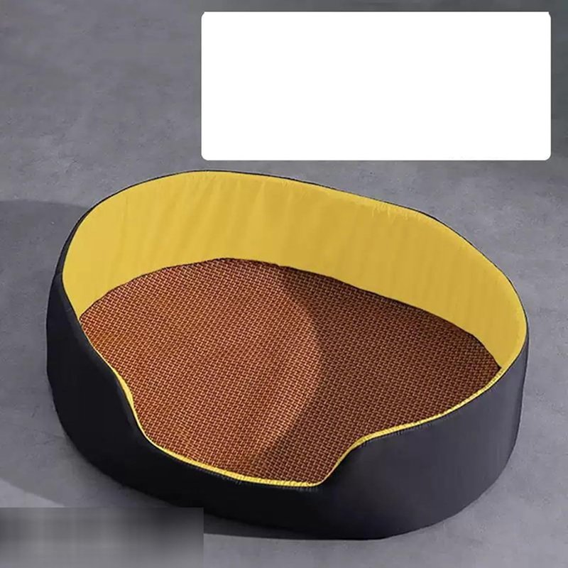 ペットベッド ござ 夏用 犬用ベッド 大きいサイズ ペットクッション 涼しい 冷感ベッド ペットソファー 籐 犬猫用マット 滑りにくい裏生地 両用 暑さ対策 キャット 犬ベッド ペット用寝袋 イエロー