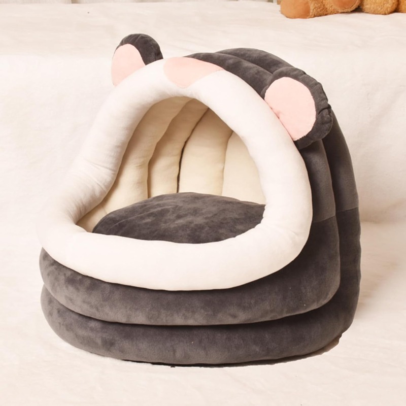 ドーム型 クマ型 おもちゃ付 ペットベッド 耳飾り 春秋冬用 クッション付き 滑りにくい裏生地 両用 お手入れ簡単 耐噛み 猫用ベッド 子型犬 可愛い 綿 柔らかい ぐっすり眠れる 休憩所