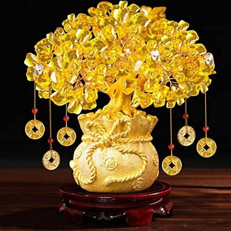 招財樹 金 なる木 風水置物 インテリア 金運祈願 開運 商売繁盛祈願 パワーストーン お礼 新年 贈り物 黄水晶 シトリン