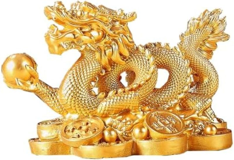 龍の置物玄関風水水杯水盃セット竜の置き物金インテリアオブジェ飾り金運運気開運