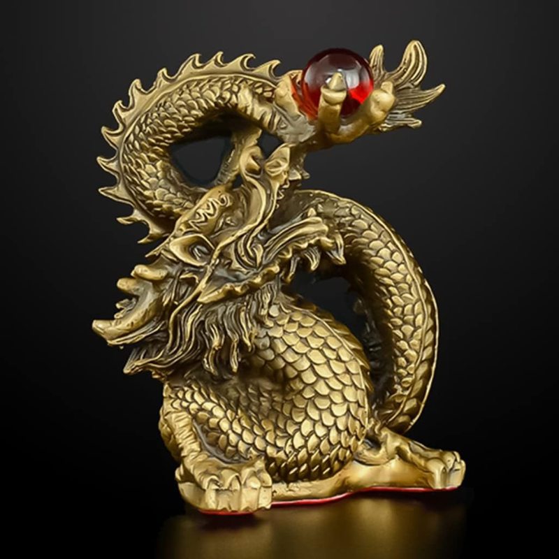 龍 置物 5本爪 ゴールド 水晶玉持ち金龍 オブジェ 昇運 開運 金運アップ 銅製 商売繁盛 風水龍 厄除け 風水グッズ ゴールド 玄関 インテリア 縁起物 お守り 新年 贈り物 14*10cm*93