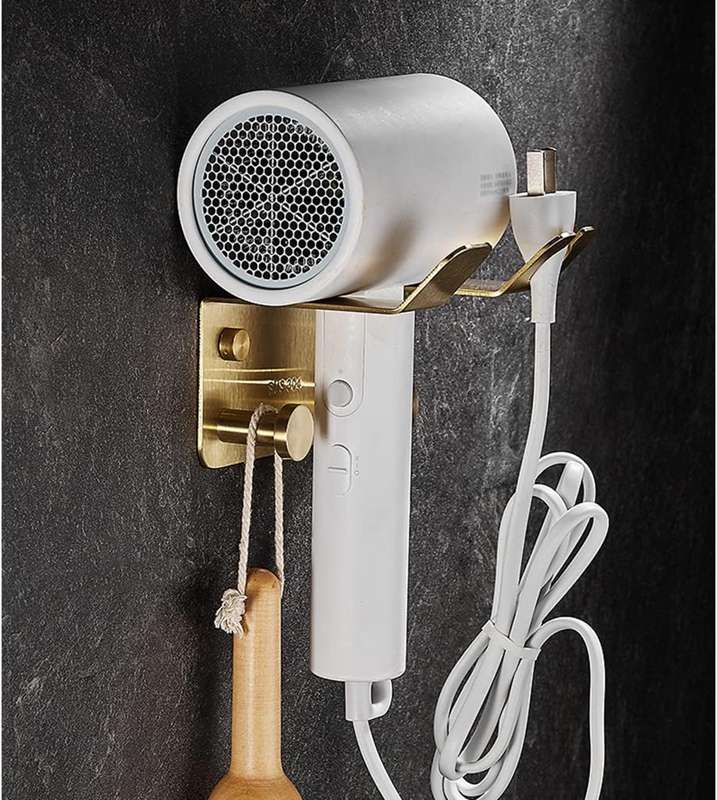 ステンレス鋼スチール写真 ブラッシュドゴールド バスルームタオルバーレールラック バスルームアクセサリー 壁据え置き (色 : ヘアドライヤーラック) Bathing インチ sunlight