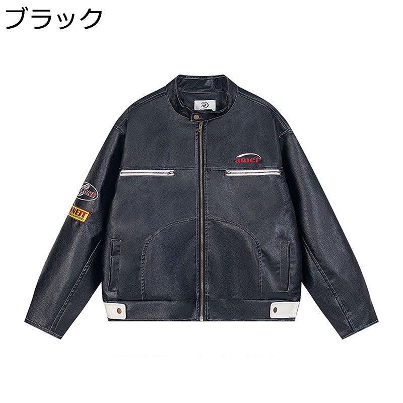 レディース ライダースジャケット 長袖 春秋 英字柄 刺繍 スタンドカラー PUジャケット カジュアル スポーツ ストリート カッコイイ モトジャケット ファッション バイク用 イベント
