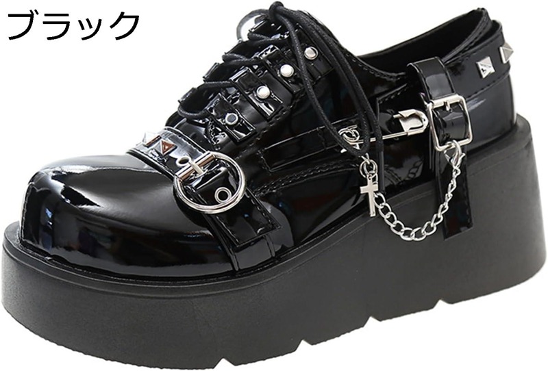 8CMヒール 厚底 ゴスロリ レディース ロリータ パンク スニーカー アンクルストラップ ラウンドトゥ 定番 エナメル クールゴス ダブル アンクルストラップ 原宿 サブカル プラットフォーム 地雷