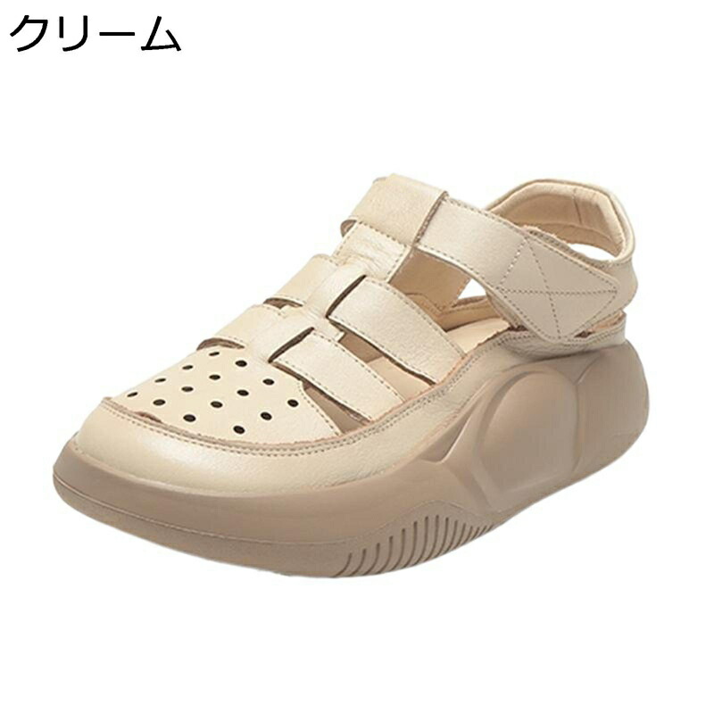サンダル 厚底 プレディース クローズトゥ 穴あき ファスナー スポーツサンダル スニーカーサンダル ローマ風 春夏秋 4cmヒール 通気性 滑りにくい 脱ぎ履き簡単 屈曲性 お出かけ レジャー|お米の米道 店