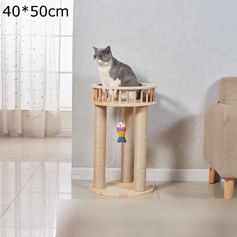 猫 猫タワー つめとぎ キャットタワー 高さ50cm 天然サイザル麻 低め 木製 爪研ぎ つめとぎ ポール 猫のおもちゃ付属 昼寝タワー 簡単組み立て ねこのおもちゃ 見おろし展望台 転倒防止 据え置き インテリア